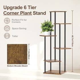 Oppro 689719886855 6 Tier Plant Stand Indoor Tall Metal Wood Shelf Corner Tiered Flower For