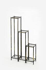 Lb-1712 Ore International Stone Slab Black Cast Metal Plant Stands Set Of 3