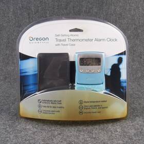 Oregon Scientific 734811304223 Self-setting Atomic Travel Thermometer Alarm Clock Blue With Case