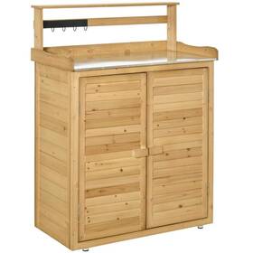 Qs-wy229 Otryad Potting Benches And Tables Garden Wooden Shed With 3-tier Shelves Cabinet