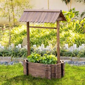Outsunny 196393160237 Wooden Wishing Well Garden Bed Rustic Outdoor Brown 36.5 Inch X 21
