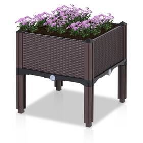 Outsunny 842525147057 Rattan Raised Garden Bed Outdoor Planter Box With Espresso