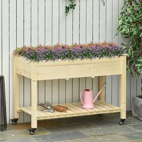 Outsunny 842525164511 Raised Garden Bed Mobile Elevated Wood Planter Box Natural 46.5 Inch X