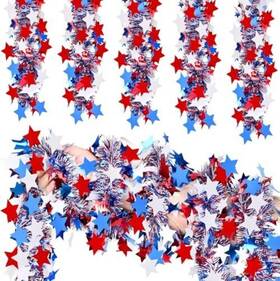 Palonu Pal246 50ft 4th Of July Patriotic Tinsel Garland Glitter Red White Blue
