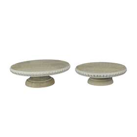 D-pdne861 Pd Home & Garden Set Of 2 White Washed Wooden Round Risers Decorative Display Tray Serving Decor