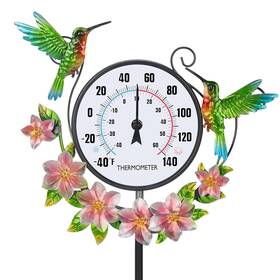 Pearlstar 760701194001 Outdoor Indoor Wall Thermometer With Hummingbird Metal Stake Outside Waterproof