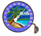 Pink Cloud Palm Tree Wall Mount Swivel Copper Dial Artful Outdoor Thermometer 706954223327