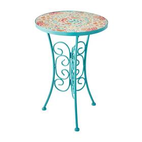 Pws302134116100 Pioneer Woman Folk Geo Ceramic Top Plant Stand Metal Teal Floral
