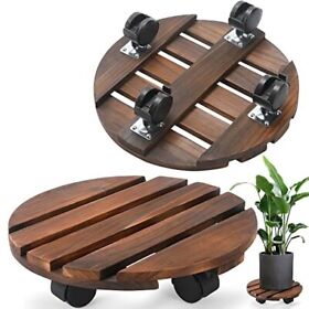 Plant Caddy With Lockable Wheels Rolling Stand 12 Inch Wooden