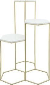16427 Plant Stand Contemporary 3-layered White Gold Brass Black Cream Pine Gray Metal