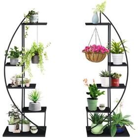 845-745bk Plant Stand Half Moon Shape Black 5 Tier Iron Steel Home Decor Accent 2-pack