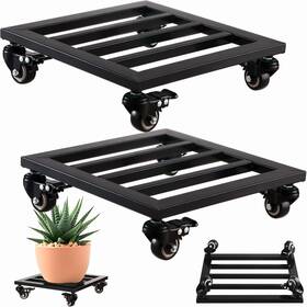Planterhoma 726084247338 2 Packs Metal Square Plant Caddy With Wheels 12 Inch Iron Wrought Rolling Stan