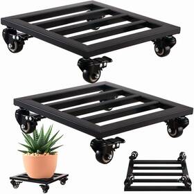 Planterhoma 774144341625 2 Packs Metal Square Plant Caddy With Wheels 12 Inch Iron Wrought Rolling S