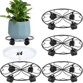 Planterhoma 774144341779 4 Packs Metal Plant Caddy With Wheels 12 Inch Heavy-duty Wrought Iron Rolling Pla