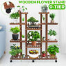 Pmo8363634 Tier Wooden Indoor Outdoor Patio Garden Planter Stand Shelf Wheel