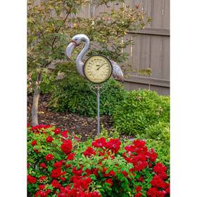 Poolmaster 445014519576 Flamingo Outdoor Thermometer Garden Stake And Backyard Decor