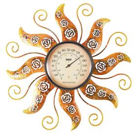 Lx0015 Poxoho 12 Inch Indoor Outdoor Thermometer Gauge Large Number Decorative Metal Sun Wall