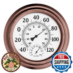 B07hptswnb Pure Garden 8 Inch Indoor/outdoor Wall Thermometer Hygrometer Gauge Copper