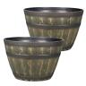 Pwe2420znf Better Homesgardens In Resin Brown Barrel Outdoor Indoor Plant Pot