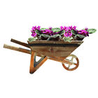 Qi003123 Planter Quickway Imports Wooden Wheelbarrow Rustic Finish Outdoor Flower Pot Decor Yard Deck 651355031234