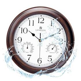Quarebest 717351611761 12 Inch Silent Outdoor/indoor Waterproof Wall Clock With Mahogany Color