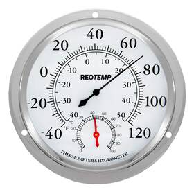 Reotemp 853850002348 Wall Thermometer Hygrometer Analog 5.75 Inch Polished Metal 304ss And Glass Hu