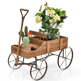 Resenkos 885944011509 Wooden Garden Flower Planter Wagon Plant Bed With Wheel Yard Red New
