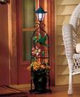 S16189 Solar Plant Stand Hummingbird Flowers Glass Light Metal 7101699416189
