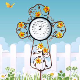 Wdj001 Senflame Christian Cross Outdoor Thermometer- Decorative Flower Garden Stake With Flow