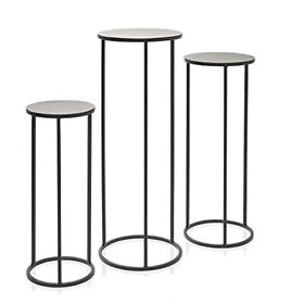 Set Of 3 Metal Pedestal Plant Stand Nesting Display End Table High Round