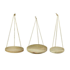 Pdvi27 Set Of 3 Primitive Country Wooden Disc And Jute Rope Hanging Plant Stands