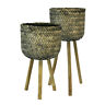 Sgb-13574-03 Sagebrook Home Basket Shape Bamboo Planters On Flared 612292961534