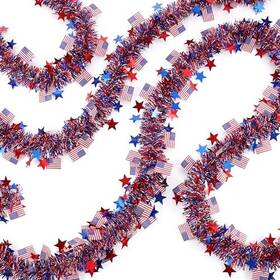 Shenzhen Weihengrui Technology Co. Ltd. Whr-a-1 50ft 4th Of July Patriotic Tinsel Garland 1pack Red White Blue Glitter