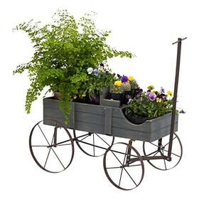 4941gy Shine Company 725786485147 Decorative Wagon Garden Planter Wooden Yard Deco