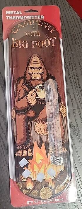 6368575 Sott Camping With Bigfoot Vintage Thermometer Sign - Embossed Metal Indoor/outdoor