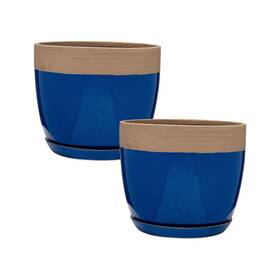 Southern Patio 684143089537 Ana Ceramic Indoor Pot Planter 2-pack - 8 Inch Navy Blue Diameter