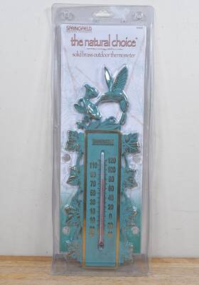 90808 Springfield Solid Brass Outdoor Thermometer Wall/post Mount Hummingbird