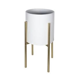 Stratton Home Decor White And Gold Metal Plant Stand Elevated Indoor Planter