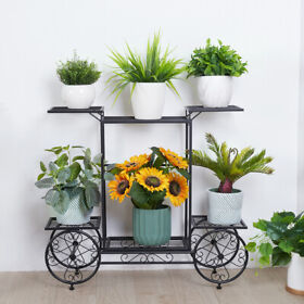 Oahek03acs Sturdy 6 Tiers Garden Cart Plant Stand Metal Flower Pot Holder Parisian Style