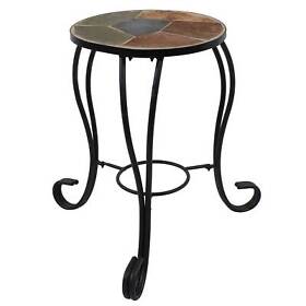 Kf-387 Sunnydaze 12-inch Mosaic Slate Tile Side Table Plant Stand Steel Frame