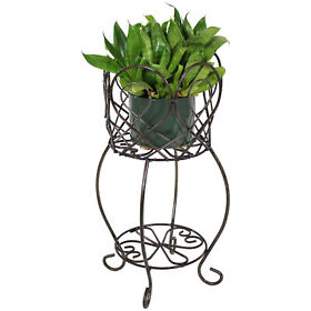 Cue-051 Sunnydaze Scalloped Steel Plant Stand With Shelf 21.5-inch