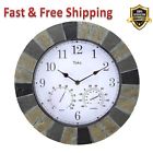 Sw531 Lilyshome Wall Clock With Thermometer Hygrometer Slate Faux Indoor Outdoor