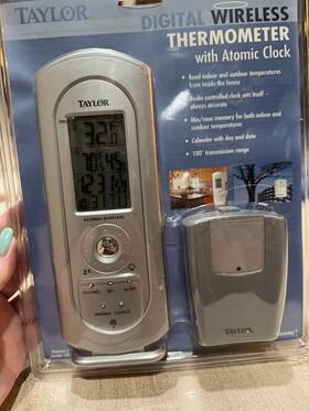 Taylor 077784014349 Digital Wireless Thermometer With Atomic Clock Brand New Sealed
