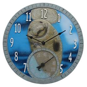 92687t Taylor 077784034859 Precision Products Manatee Clock With Thermometer Multicolored