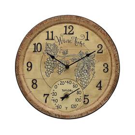Taylor 077784035245 Wine Time Poly Resin Outdoor Indoor And Clock Thermometer 14 Inc