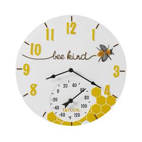 Taylor 077784039991 Bee Kind Poly Resin Indoor And Outdoor Clock Thermometer 14 Inch Multi-