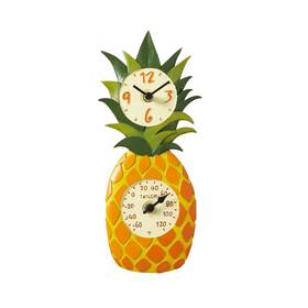 Taylor 077784040027 Pineapple Poly Resin Indoor And Outdoor Clock Thermometer Home Decor For
