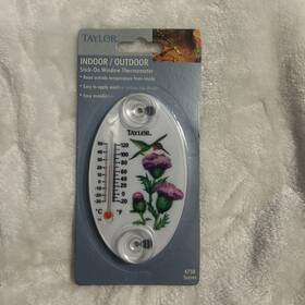 Taylor 4750 Indoor Outdoor Stick On Window Thermometer Hummingbird And Flowers Sm Bx 3