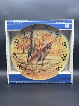 Taylor 49558 Nos Nature Series Deer Indoor Outdoor Metal 12 Inch Dial Thermometer