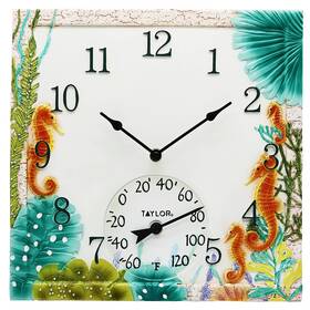 92686t Taylor Seahorse Poly Resin Indoor And Outdoor Clock Thermometer Home Decor For